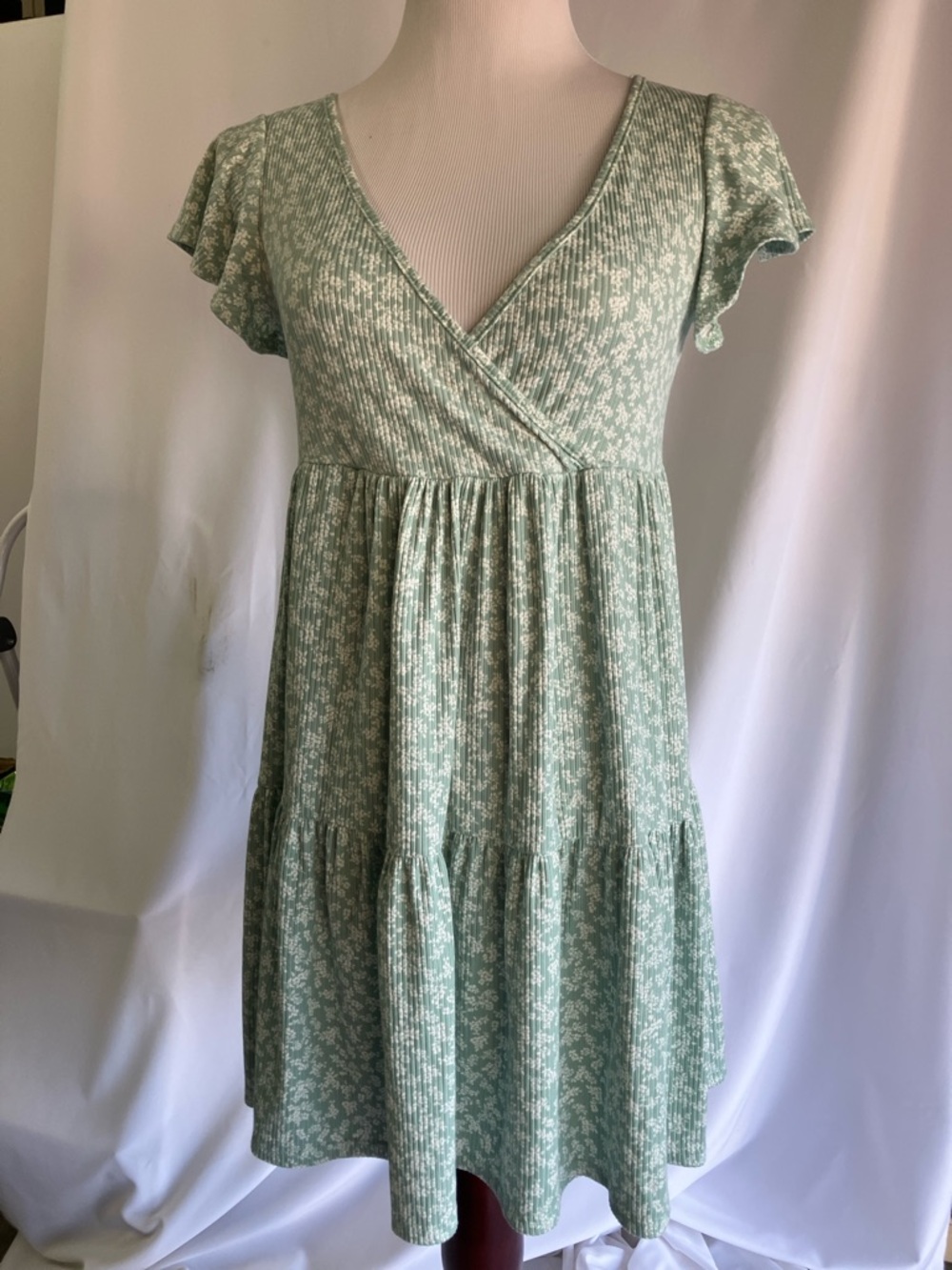 Jessica Simpson Sage Green Floral Mini Wrap Dress